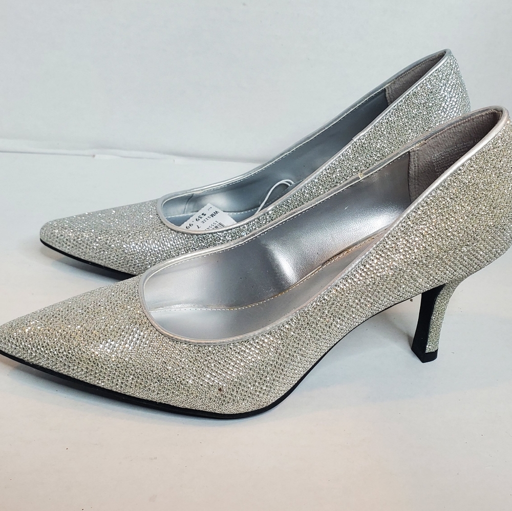 Fioni Night Silver Sparkle Glitter Heels Shoes